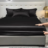 Image of Four Seasons Men and Women Simple Fashion Black Satin Solid Color Ice Silk Bedspread Home Bedroom Hotel Shopping111