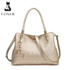 Image of FOXER Occident Style Gold Top Handle Bag Fashion Women's Split Leather Large Capacity Handbag Lady Luxury Shoulder Crossbody Bag Shopping