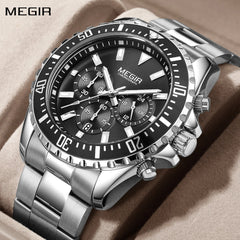 MEGIR Original Luxury Business Quartz Watch Men Brand Stainless Steel Chronograph Military WristWatch Clock Relogio Masculino Shopping