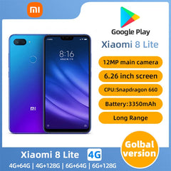 Original Xiaomi 8 lite Smartphone googleplay Mobile Phone 6.26inch RAM 6G ROM 128G 3350mAh Battery used phone Shopping111