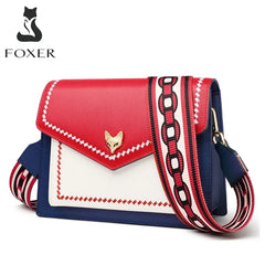 FOXER Brand Women Messenger Crossbody Bag Lady Colorful Panelled Flap Designer Shoulder Bag Fashion Split Leather Bag For Female Shopping