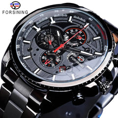 Forsining Three Dial Calendar Stainless Steel Men Mechanical Automatic Wrist Watches Top Brand Luxury Military Sport Male Clock Shopping