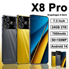 Original X8 Pro Smartphone 7.3inch Global Version 16G+1TB Snapdragon 8 gen3 Android14 50+108MP 4G/5G Cellphone Mobile Phone NFC Shopping111