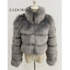 Image of ZADORIN New Fashion Short Winter Faux Fox Fur Coat Women Luxury Stand Fur Collar Thick Warm Furry Jacket Faux Fur Cropped Top Shopping