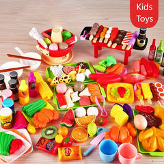 Kids Pretend Play Kitchen Toys Simulation Food Barbecue Cooking Toys Children Educational Play House Interactive Toys For Girl Shopping