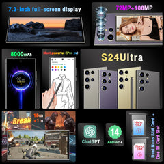 New S24 Ultra+ Smartphone Face Recognition 5G Signal Mobile 16GB+1TB Smartphone Android 8000mAh phone free shipping