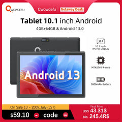 Cwowdefu Portable Android Tablet 10.1 Inch MTK8765 4-core 4+64GB 5000mAh Type-C GPS Google Certified Android 13 Tablet Wifi PC Shopping111