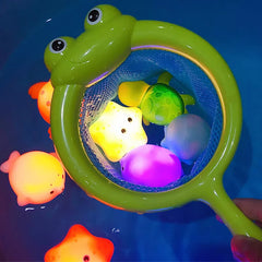 Baby Cute Animals Bath Toy Swimming Water LED Light Up Toys Soft Rubber Float Induction Luminous Frogs for Kids Play Funny Gifts Shopping