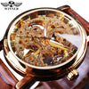 Image of Winner Transparent Golden Case Luxury Casual Design Brown Leather Strap Mens Watches Top Brand Luxury Mechanical Skeleton Watch Shopping