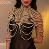 Image of Sexy Women's Pearl Body Chains Bra Shawl Fashion Adjustable Size Shoulder Necklaces Tops Chain Wedding Dress Pearls Body Jewelry Shopping