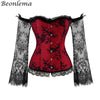 Image of BEONLEMA Long Sleeve Lace Korset Sexy Black Gothic Dress Hot Red Bustier Set Steampunk Corset Clothing Women Plus Size Corset Shopping