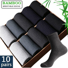 10 Pairs/Lot Men's Bamboo Fiber Socks 2023 New Compression Autumn Long Black Business Casual Man Dress Sock Gift Plus Size 42-45 Shopping