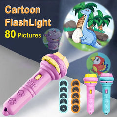 10 Cards Cartoon Projection Flashlight 80 Patterns Creative Children Flashlight Toy Projector Baby Toys Bedtime Story Book Shopping