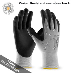 Work Glove Back Water Resistant 15G Seamless Nylon liner, Foam Nitrile Coated Gloves, DIY Garden Construction Car work Shopping