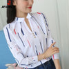 Image of JFUNCY Women White Tops Women's Blouses Fashion Stripe Print Casual Long Sleeve Office Lady Work Shirts Female Slim Blusas Shopping