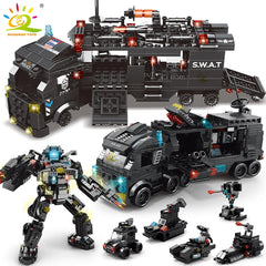 HUIQIBAO 454-585PCS 8in1 SWAT Police Command Truck Building Blocks City Helicopter Bricks Kit Educational Toys for Children Shopping