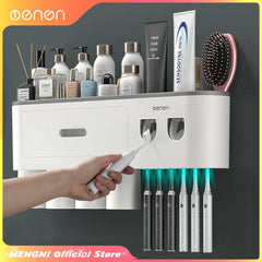 MENGNI-Magnetic Adsorption Inverted Toothbrush Holder Wall -Automatic Toothpaste Squeezer Storage Rack Bathroom Accessories Shopping