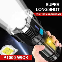 High Power LED Flashlights Camping Torch With 4 Lamp Beads And COB Side Light Rechargeable Portable Hand Lantern 4 Lighting Mode Shopping