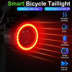 New Bicycle Smart Auto Brake Sensing Light Waterproof LED Charging Cycling Taillight Bike Rear Light Warn Bicycle Taillight Shopping