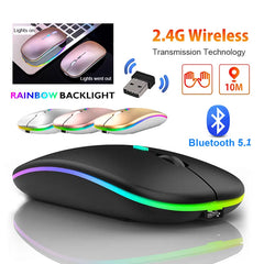 Rechargeable Bluetooth5.1 Wireless Mouse with 2.4GHz USB 1600DPI Mouse for Computer Laptop Tablet PC Macbook Gaming Mouse Gamer Shopping