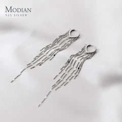 Modian Real 925 Sterling Silver Long Tassel Sparkling Trendy Drop Earrings for Women Dangle Earrings Fine Jewelry Wedding Gift