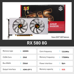 SJS Video Card RX 580 8G 256Bit 2048SP GDDR5 AMD GPU Graphics Cards Gamer RX580 Radeon 8GB Mining Gaming Card placa de video