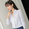 Image of JFUNCY Women White Tops Women's Blouses Fashion Stripe Print Casual Long Sleeve Office Lady Work Shirts Female Slim Blusas Shopping