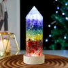 Image of Crystal Column Led Night Light USB Wood Luminous Base 7 Chakra Orgonite Gravel Resin Obelisk Light Ornament Shopping