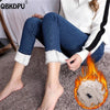 Image of Winter Lambwool Fluff Pencil Jeans Super Warm Women Fleece Lined Skinny Denim Pants Casual High Waist Thicken Stretch Vaqueros Shopping