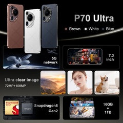 2024 New P70 Ultra SmartPhone 7.3 HD Screen Mobile Phones 16G+1T 5G Dual Sim Celulares Android Unlocked 108MP 8000mAh Cell Phone