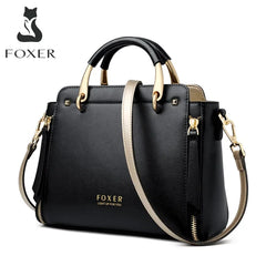 FOXER Women Crossbody Shoulder Bag Female Split Leather Top-Handle Bag Large Capacity Handbag Stylish Messenger Simple Chic Tote Shopping