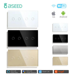 Bseed EU Wifi Touch Switches 4 Gang Light Switch Crystal Led Panel Smart Wall Switches Home Gadgets Alexa APP Control - Shopping