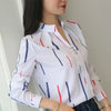 Image of JFUNCY Women White Tops Women's Blouses Fashion Stripe Print Casual Long Sleeve Office Lady Work Shirts Female Slim Blusas Shopping