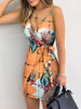 Image of Tropical Print V-Neck Wrap Casual Dress Women Sleeveless Summer Holiday Mini Dress Shopping