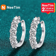 NeeTim 3mm D Color Moissanite Earrings 925 Sterling Sliver Plated White Gold Hoop Earring for Women Wedding Party Fine Jewelry Shopping