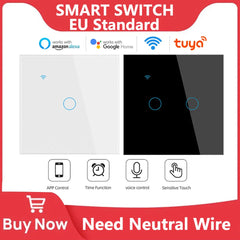 WiFi Smart Switch EU Light Wall Touch Switch 220V Need Neutral Wire Tuya Smart Life Work with Alexa Google Home 1/2/3/4 Gang Shopping