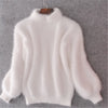 Image of White Mohair Thicken Turtleneck Sweater Autumn Winter Sweet Fashion Lantern Sleeve Casual Solid Color Pullover pull femme Shopping