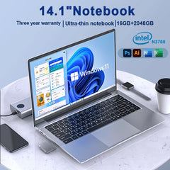 New 2024 Laptop Computer Windows 11 Pro Ultra Slim Notebook 14.1 Inch Intel Pentium N3700 16GB 1024GB Office Study PC Computer Shopping111