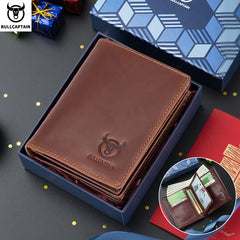 BULLCAPTAIN Men's Genuine Leather Wallet New RFID Locomotive British Leisure Multi Card Bag Large Capacity Waist Leather Wallet Shopping