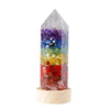 Image of Crystal Column Led Night Light USB Wood Luminous Base 7 Chakra Orgonite Gravel Resin Obelisk Light Ornament Shopping