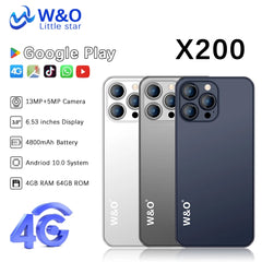 W&O X200 4G Smartphone Android 4GB RAM+64GB ROM Mobile phone 6.53 Inch Dual SIM 4800mAh Battrey 5+13MP Camera Cell Phone On Sale Shopping111