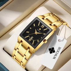 Relogio Masculino WWOOR Gold Watch Men Square Mens Watches Top Brand Luxury Golden Quartz Stainless Steel Waterproof Wrist Watch Shopping