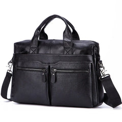 Black Men Genuine Leather Handbags Large Leather 14" Laptop Messenger Bags Business Men's Travel Bags Shoulder Bags Briefcase Shopping