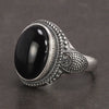 Image of Real Pure 925 Sterling Silver Natural Black Onyx Stone Rings For Women Vintage Style Thai Silver Resizable Open Type Shopping