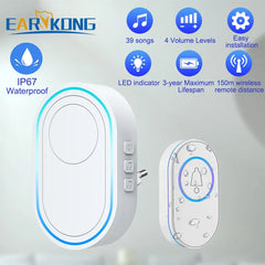 Intelligent Wireless Doorbell Home Welcome Doorbell Waterproof 300m Remote Smart Door Bell Chime EU UK US Plug Optional