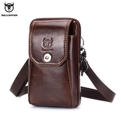 BULLCAPTAIN Genuine Leather Men's Waist Packs Phone Pouch Bags Waist Bag Male Small Chest Shoulder Belt Bag Small Waist Packs Shopping