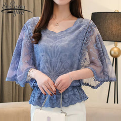 Fashion Women Blouses Spring New Chiffon Blouse Cotton Edge Lace Blouses Shirt Butterfly Flower Women Shirt Tops Blusas 4073 50 Shopping