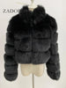 Image of ZADORIN New Fashion Short Winter Faux Fox Fur Coat Women Luxury Stand Fur Collar Thick Warm Furry Jacket Faux Fur Cropped Top Shopping