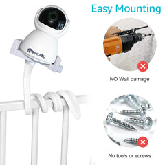 Universal Baby Monitor Holder Longer White Flexible Silicon Baby Camera Stand, Ideal IP Camera Mount Hole-Free Crib Cradle Rod