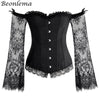 Image of BEONLEMA Long Sleeve Lace Korset Sexy Black Gothic Dress Hot Red Bustier Set Steampunk Corset Clothing Women Plus Size Corset Shopping